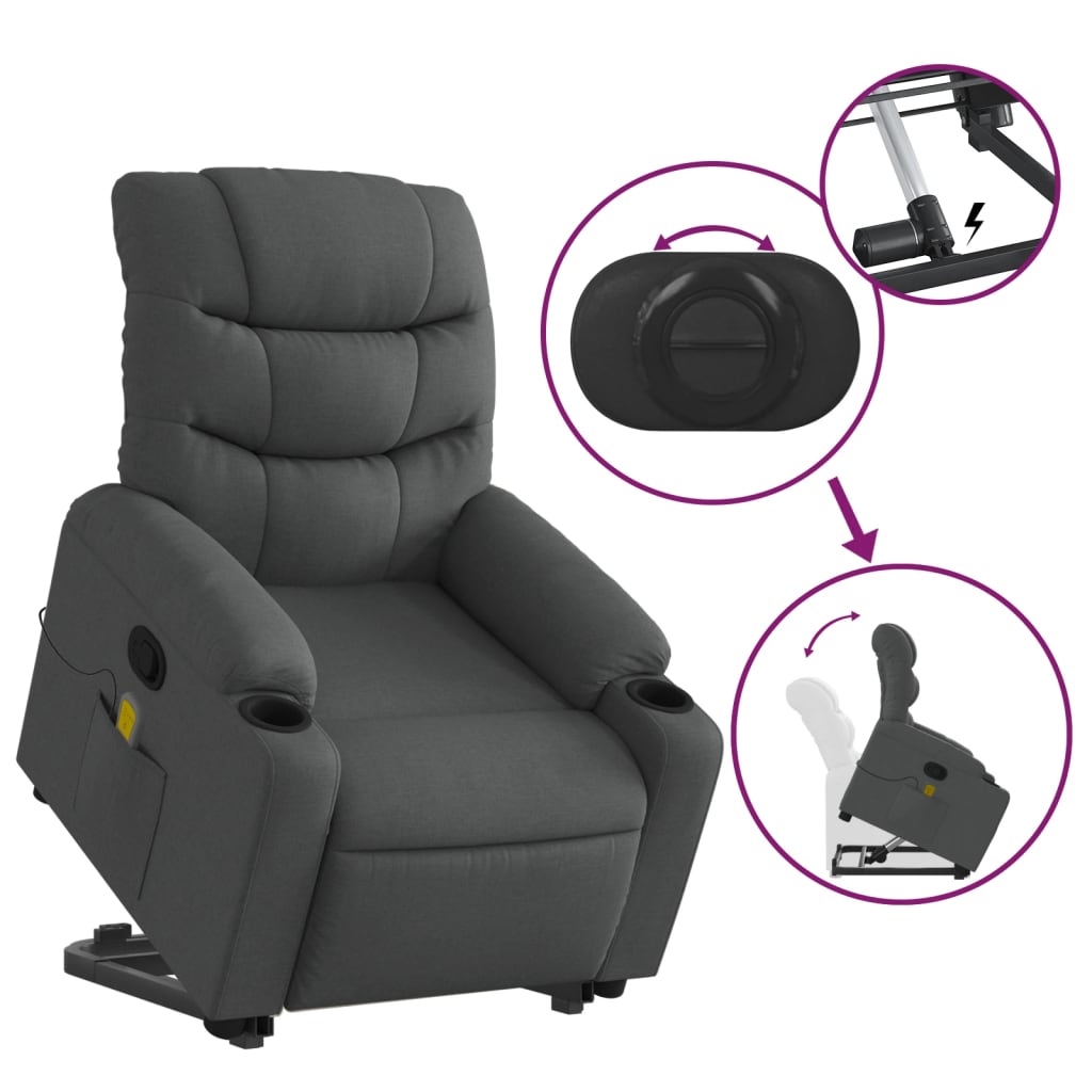 vidaXL Stand up Massage Recliner Chair Dark Gray Fabric