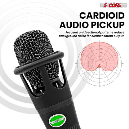 5 Core Podcast Equipment Bundle w Cardioid Dynamic XLR Microphone Mini Desk Stand XLR to 1/8” Cable